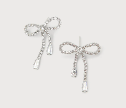 Silver Rhinestone Bow Earrings