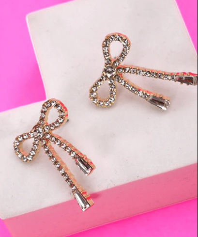 Gold Rhinestone Bow Earrings