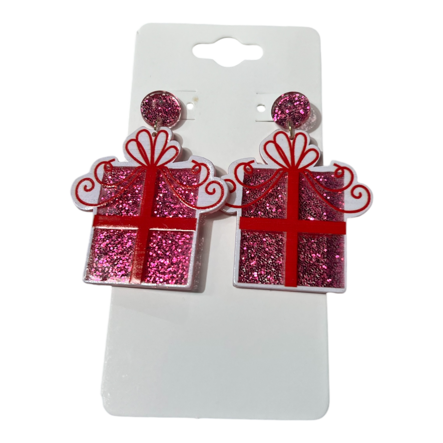 Sparkle Present Acrylic Earrings Pink/Red