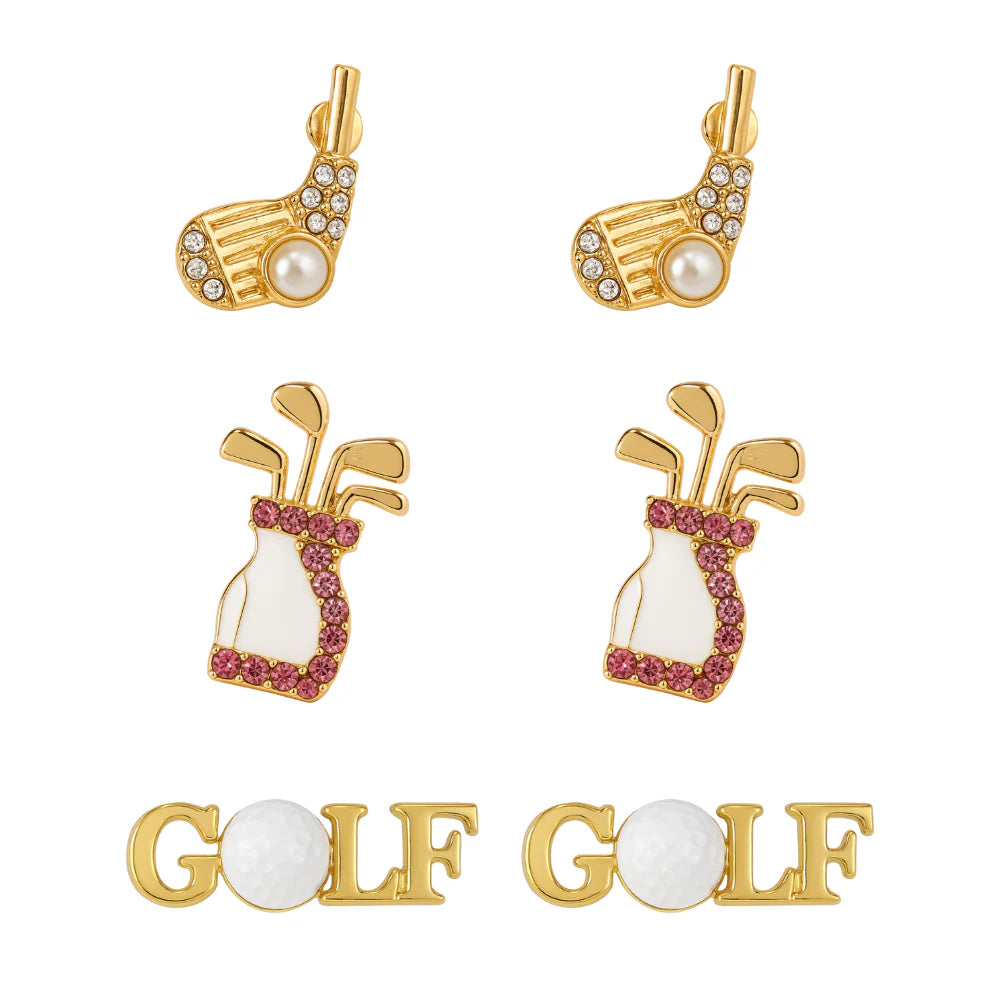 GS - Rhinestone Golf Cart Trio Stud Earrings