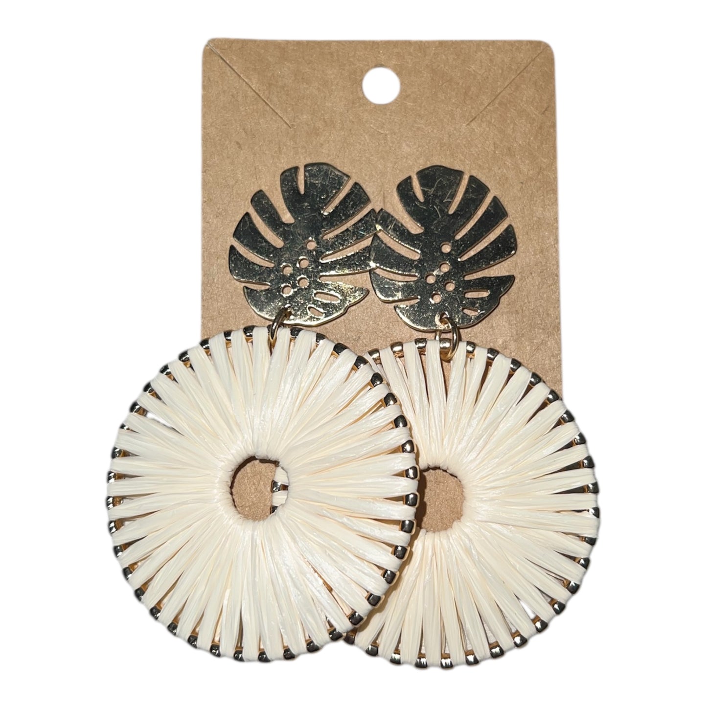 White and Gold Palm Leaf Dangle Earrings