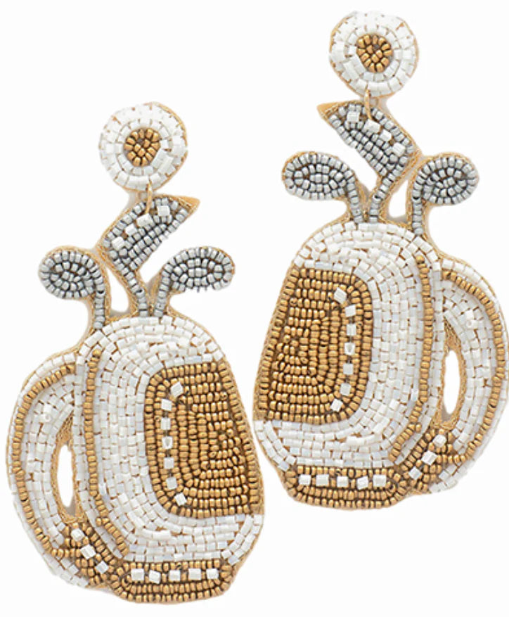 V&L - Beaded White Golf Bag Earrings