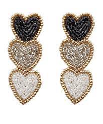 Black, Silver, & White Beaded Tier Earrings