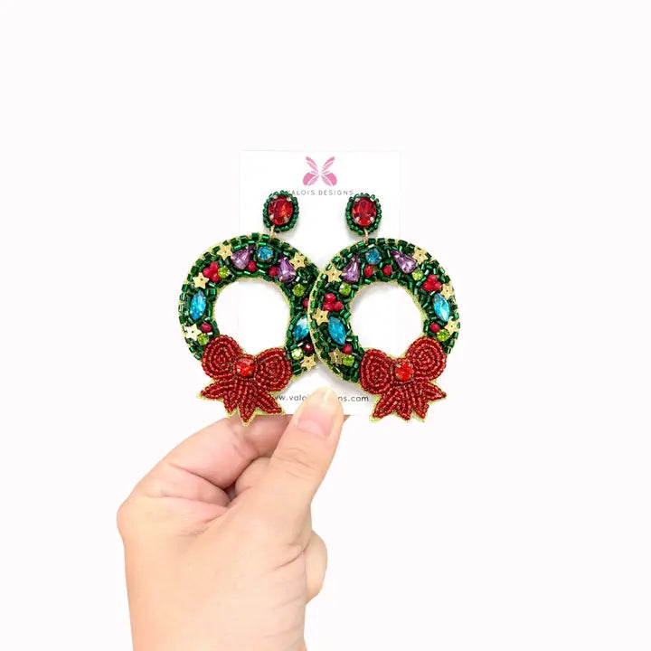 Christmas Wreath Beaded Earrings