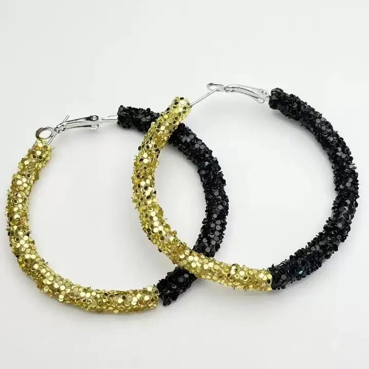 Black & Gold Glitter Hoops