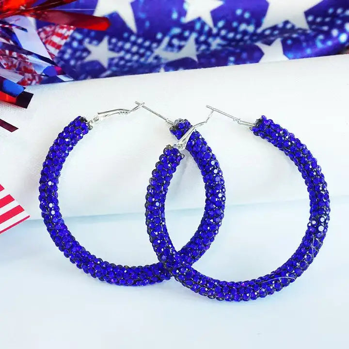 Blue Sparkling Hoop Earrings