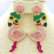 Beaded Light Pink Flamingo Earrings