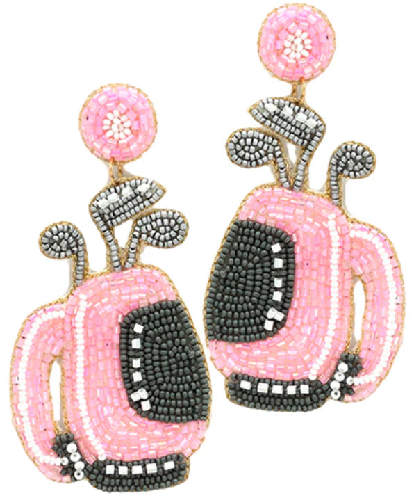 Beaded Pink Golf Bag Earrings