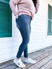 Judy Blue Mid-Rise Shark Bite Hem Skinny Jeans