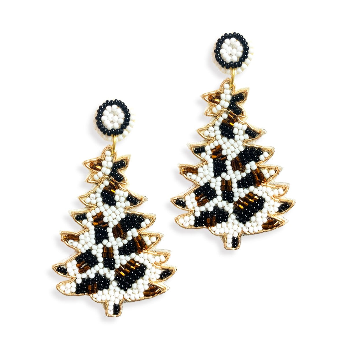 Leopard Beaded Christmas Tree Earrings