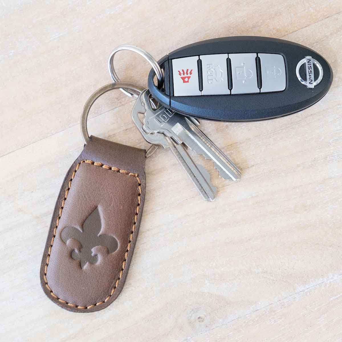Fleur de Lis Leather Embossed Keychain