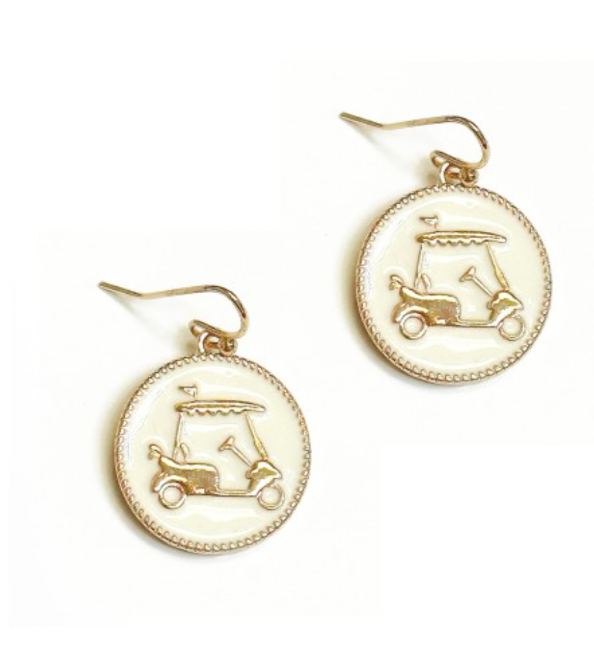 White Golf Cart Earrings - Ascension Golf Carts, LLC