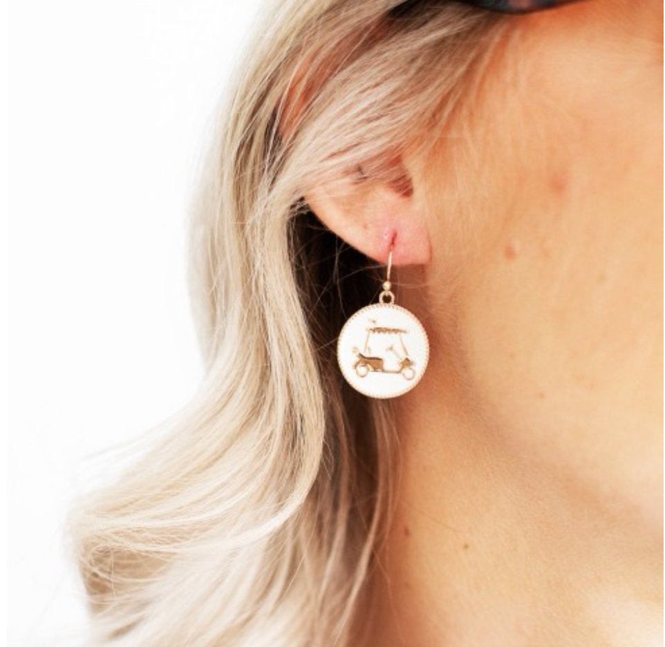 White Golf Cart Earrings - Ascension Golf Carts, LLC