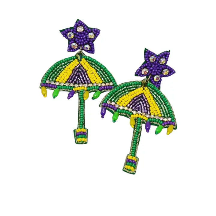 Parasol Beaded Mardi Gras Earrings