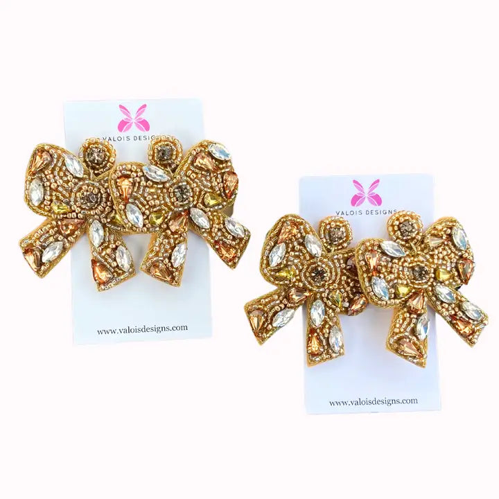 Gold Beaded Bow Earrings
