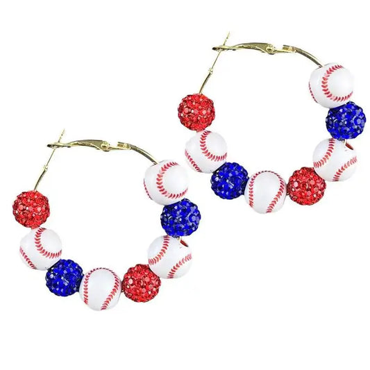Red White and Blue Baseball Hoop Earrings