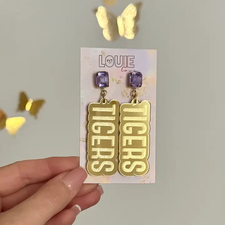 Gold Acrylic Tigers Earrings