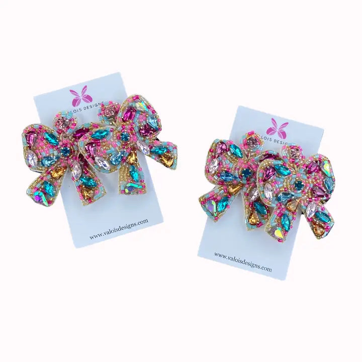 Colorful Beaded Bow Earrings