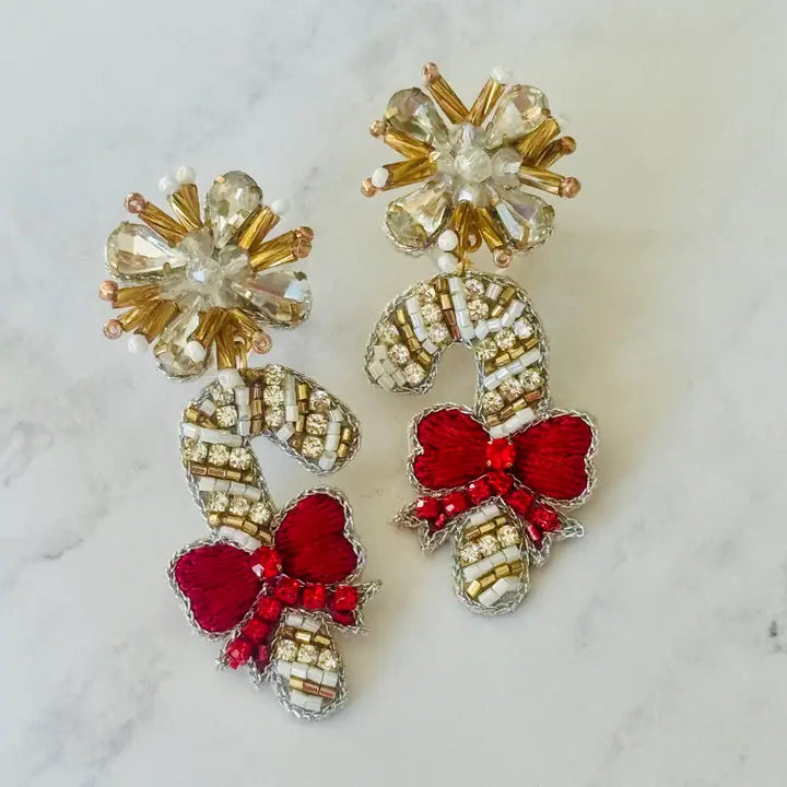 Christmas Candy Cane Beaded Earrings