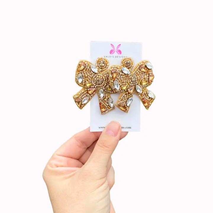 Gold Beaded Bow Earrings