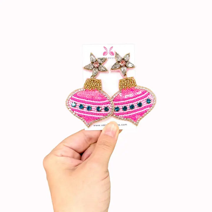 Pink Ornament Beaded Earrings