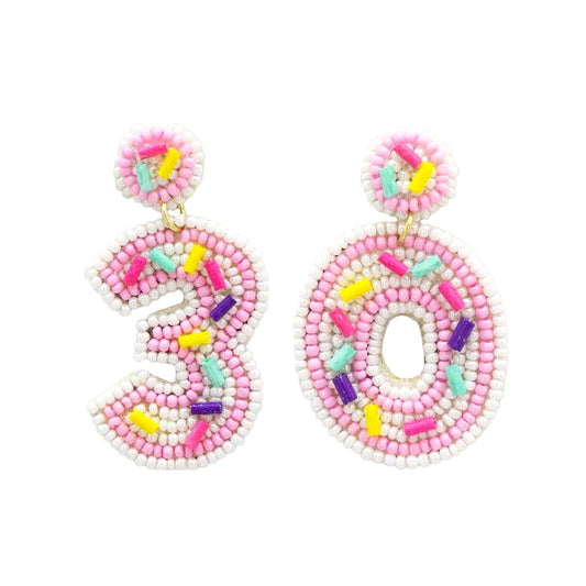 "30" Beaded Cake Earrings