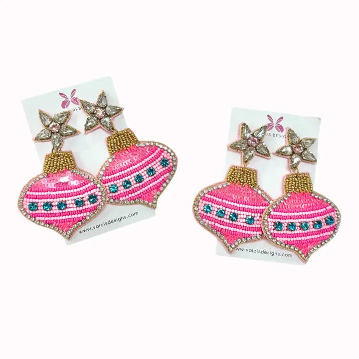 Pink Ornament Beaded Earrings