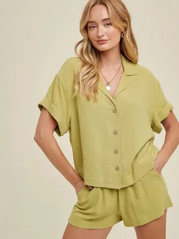 Linen Green Short Set