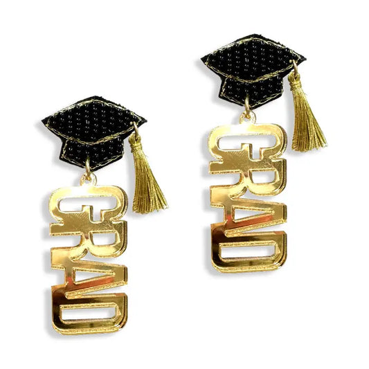 Mirrored Gold Grad Cap Earrings