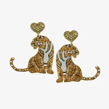 Gold Tiger Beaded Earrings