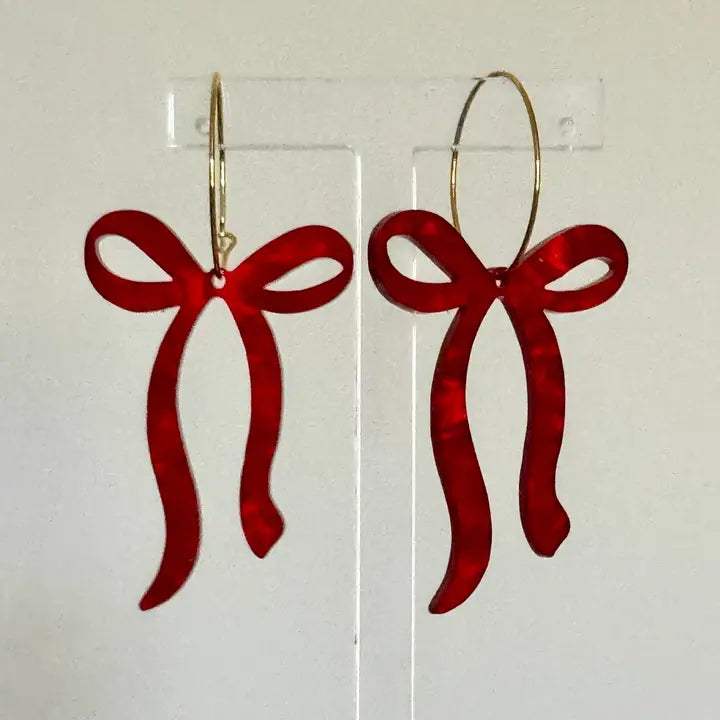 Red Bow Hoop Earrings