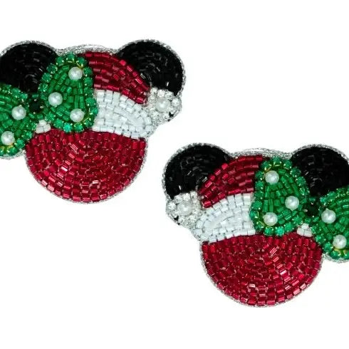 Holiday Cheer Beaded Bow Stud Earrings