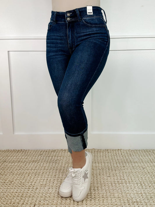 Judy Blue High Waist Double Button Waist Band Capri (Plus)
