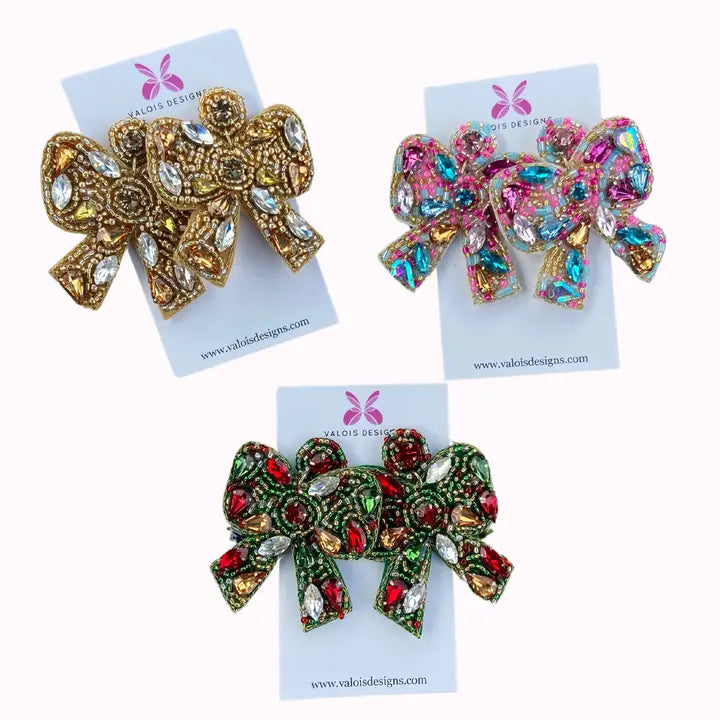 Colorful Beaded Bow Earrings