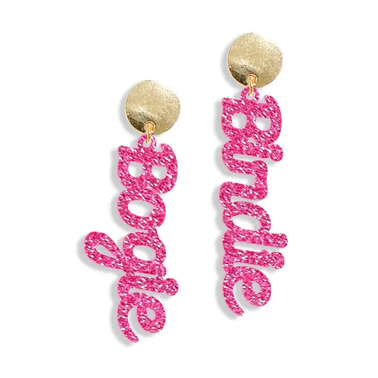 Pink Glitter Birdie Bogie Golf Earrings