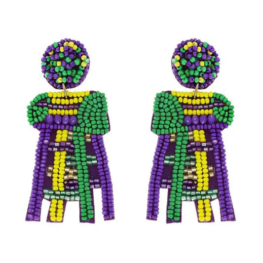 Mardi Gras Ladder Beaded Earrings