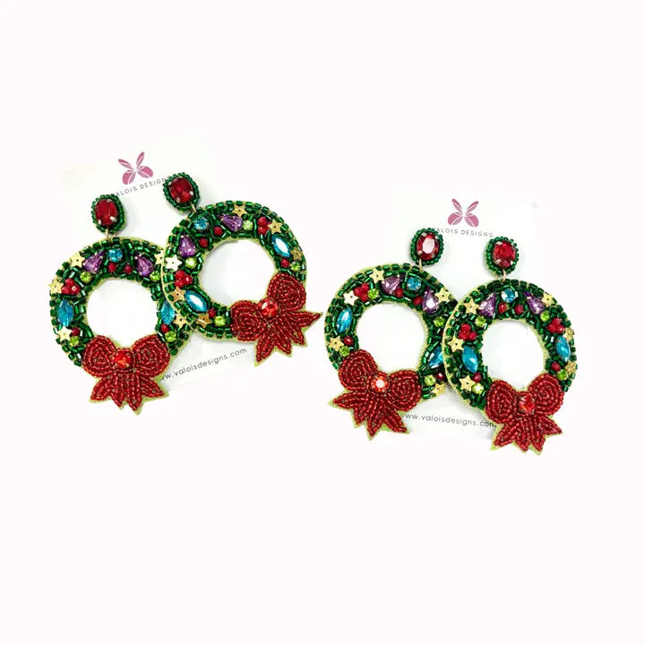 Christmas Wreath Beaded Earrings