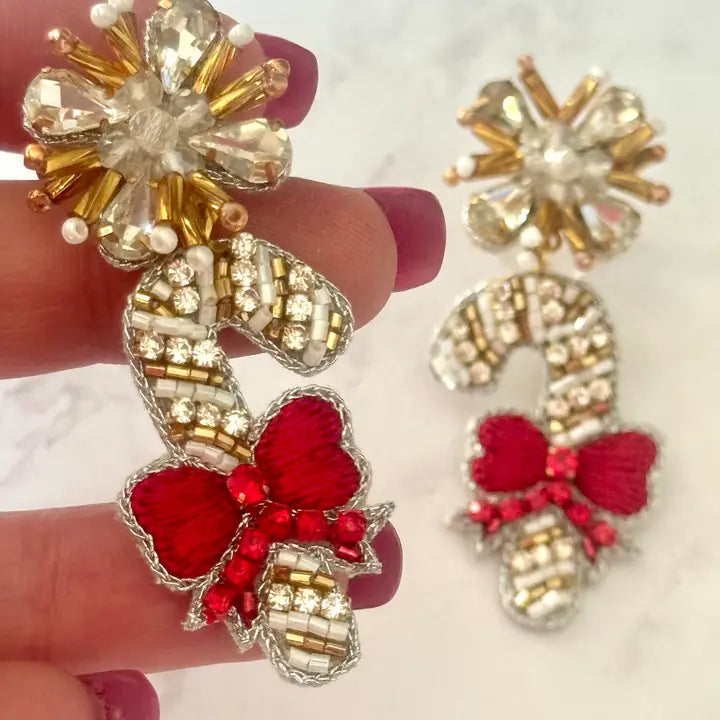 Christmas Candy Cane Beaded Earrings