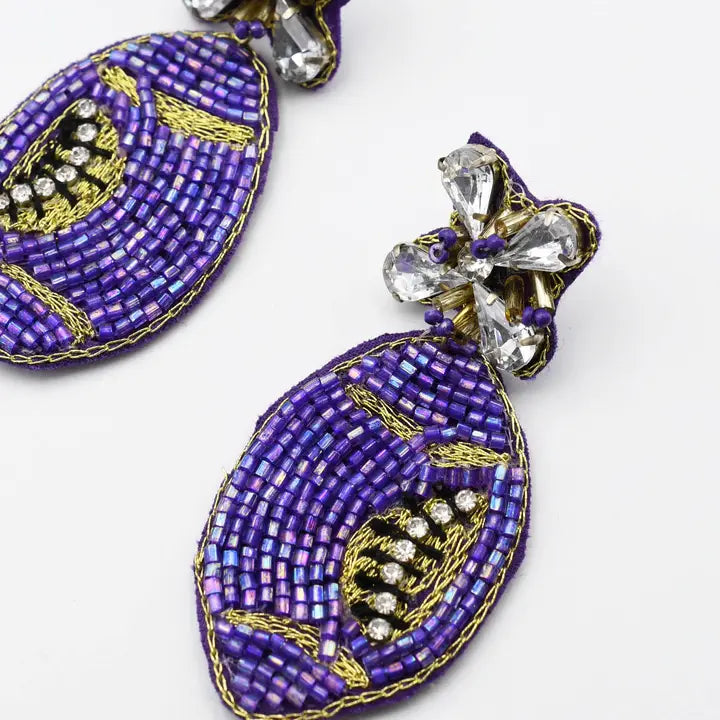 Purple Football Beaded Earrings