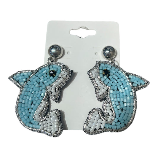 Blue Dolphin Beaded Earrings