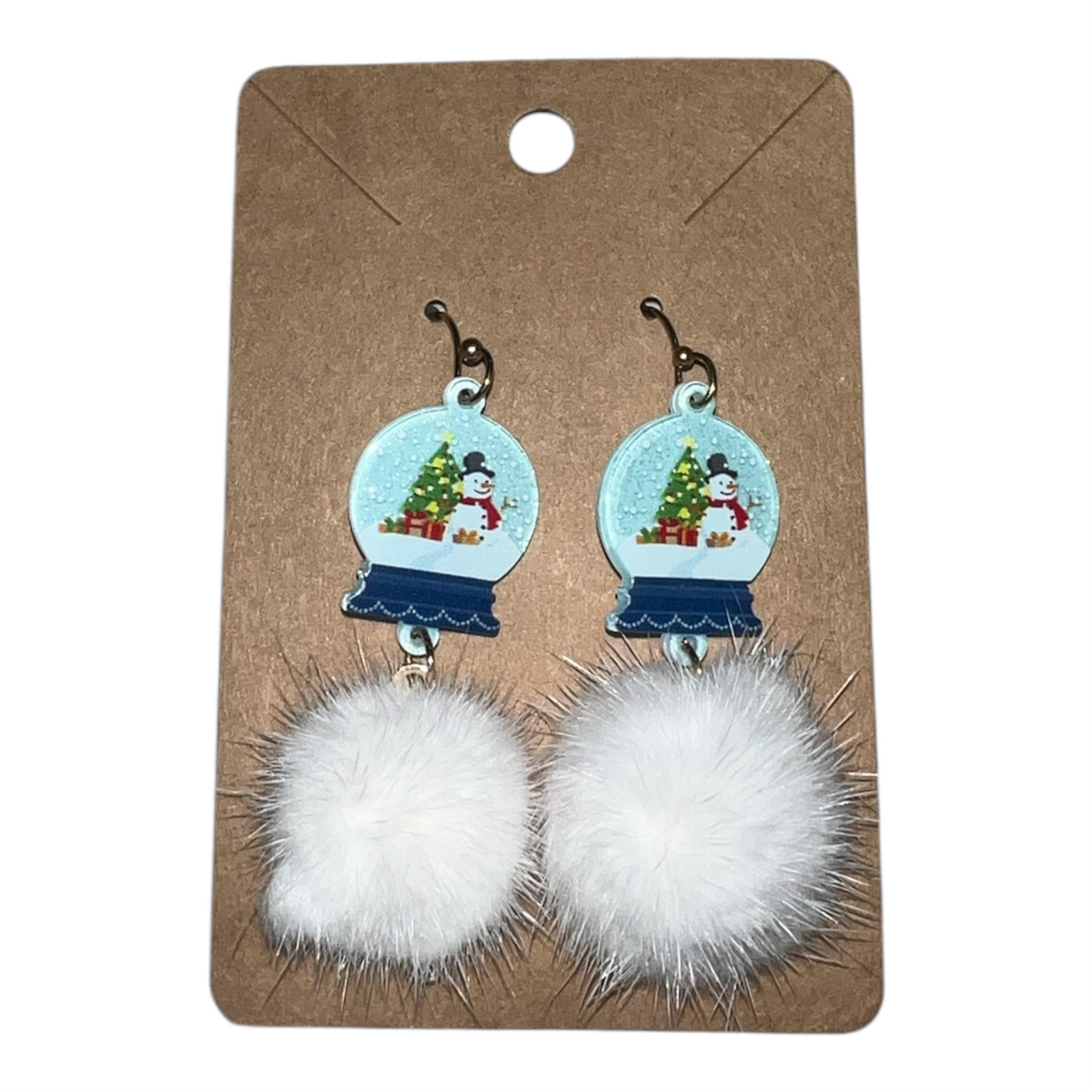 Blue Snow Globe with Puff Earrings