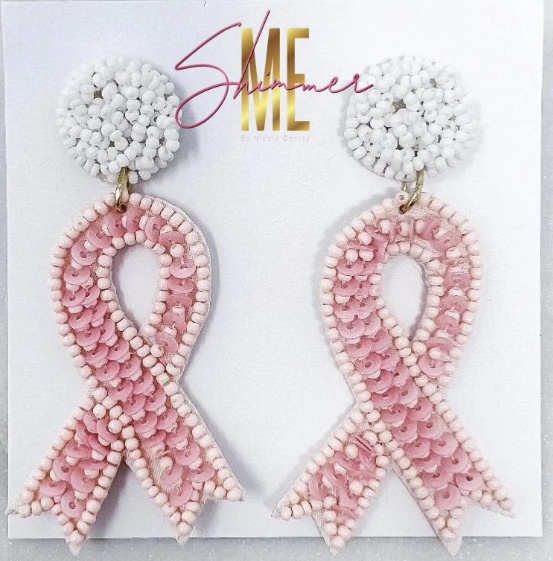 Breast Cancer Ribbon Beaded Earrings