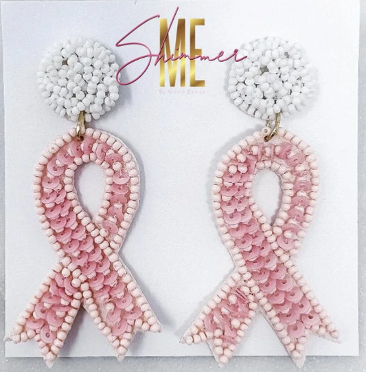 Breast Cancer Ribbon Beaded Earrings