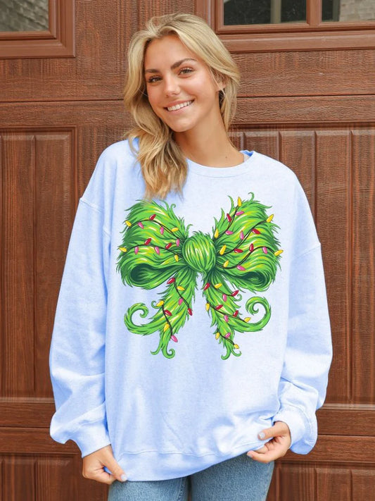 Simply Southern Green Bow Holiday Long Sleeve Crew Sweatshirt