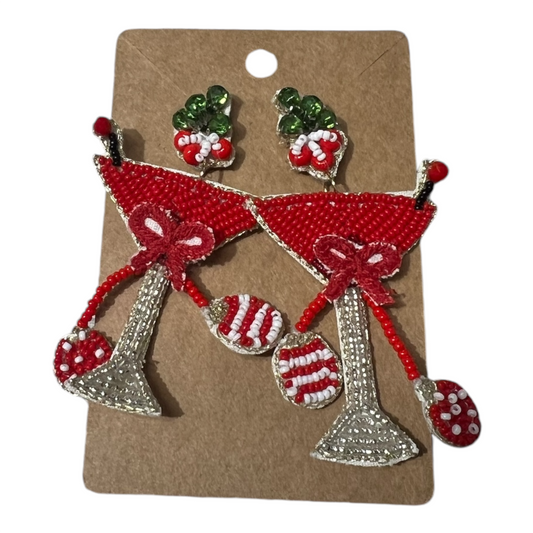 Christmas Martini Glass Beaded Earrings