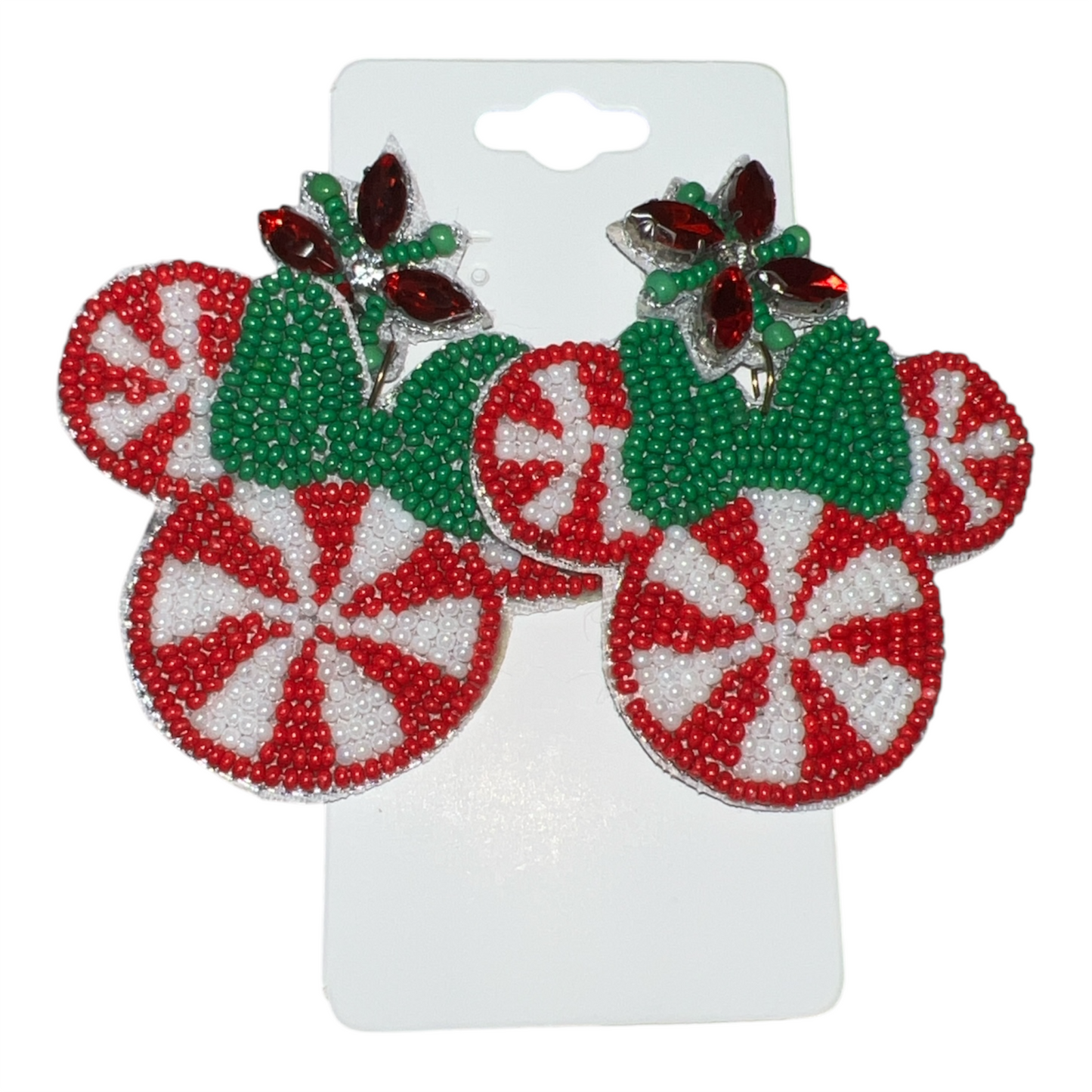 Christmas Minnie Head Beaded Earrings