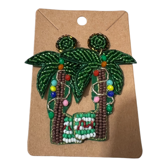 Christmas Palm Tree Beaded Earrings