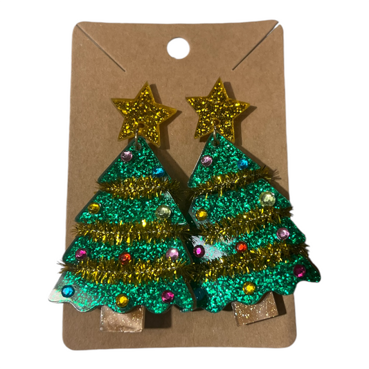 Christmas Tree with Tinsel Acrylic Earrings