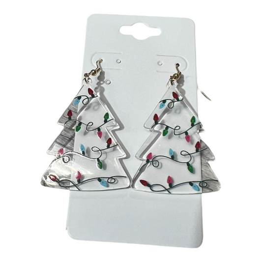 Clear Christmas Tree & Lights Acrylic Earrings