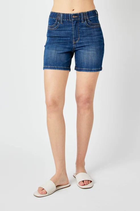 Judy Blue High Waist Elastic Waist Mid Length Shorts - Ascension Golf Carts, LLC